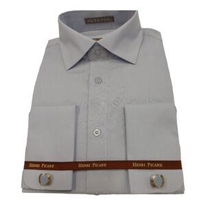 HENRI PICARD BY DON JONATHAN LT. BLUE FRENCH CUFF DRESS SHIRT.